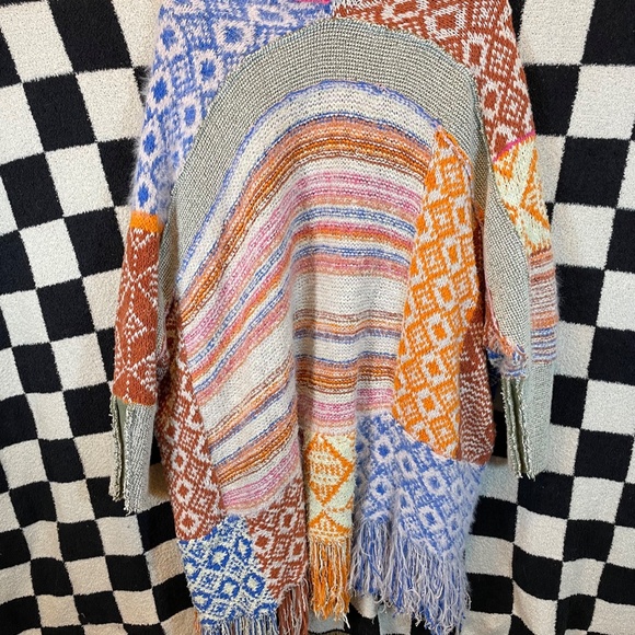Free People At Dawn Poncho Patchwork Open Knit Beachy Slouchy Cardigan M/L - Picture 8 of 8